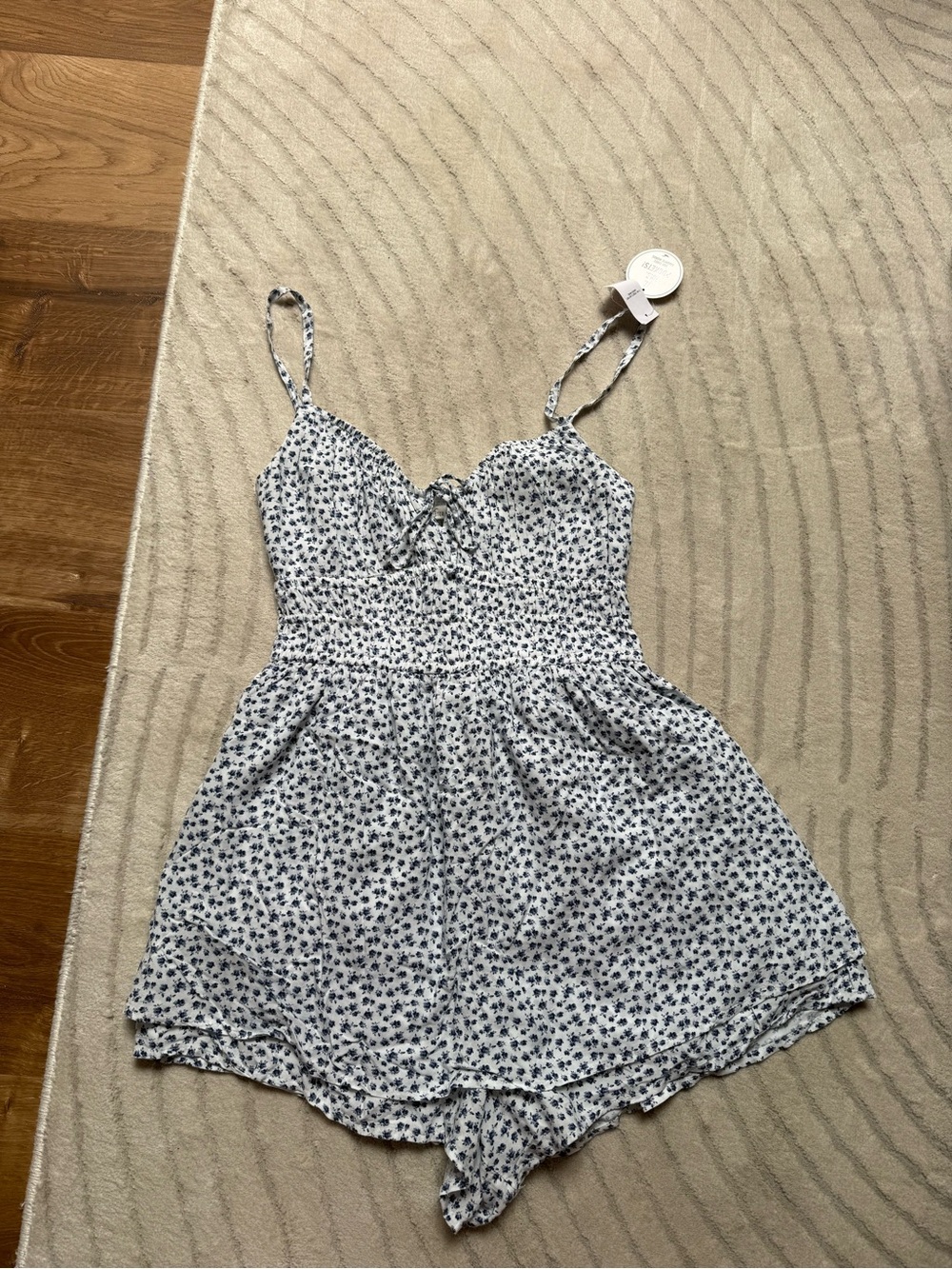 Abercrombie & Fitch White Floral Romper with Navy Print